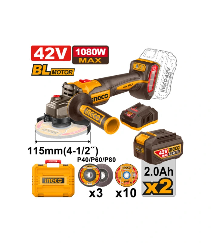 Брусалка 42V 1080W 115MM (2БАТ 2.0AH) INGCO  - CAGLI4108112