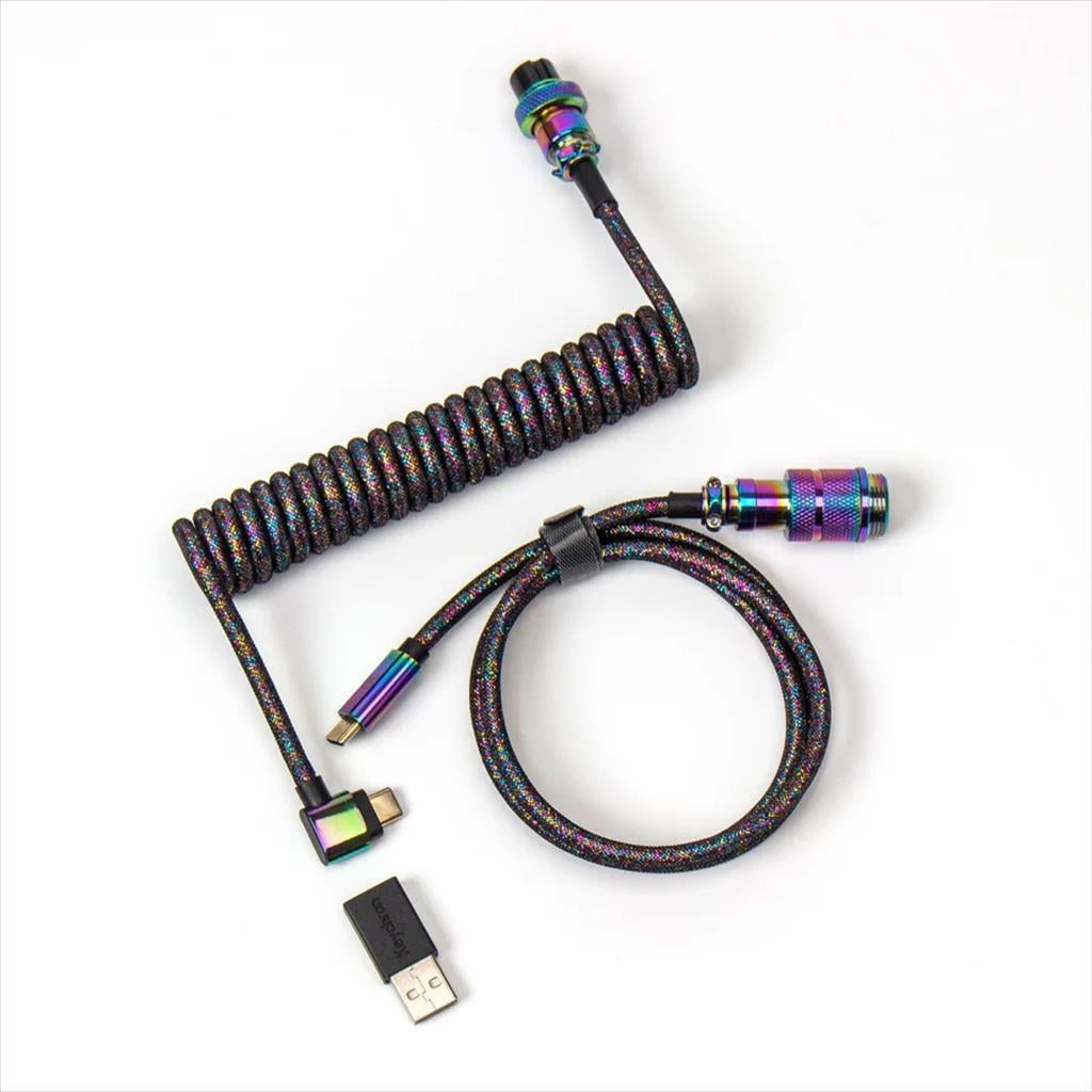 KEYBOARD CABLE KEYCHRON COILED AVIATOR COLORFUL PREMIUM ANGLED (Type-C to Type-C) w/adapter type-A to Type-C, Rainbow black