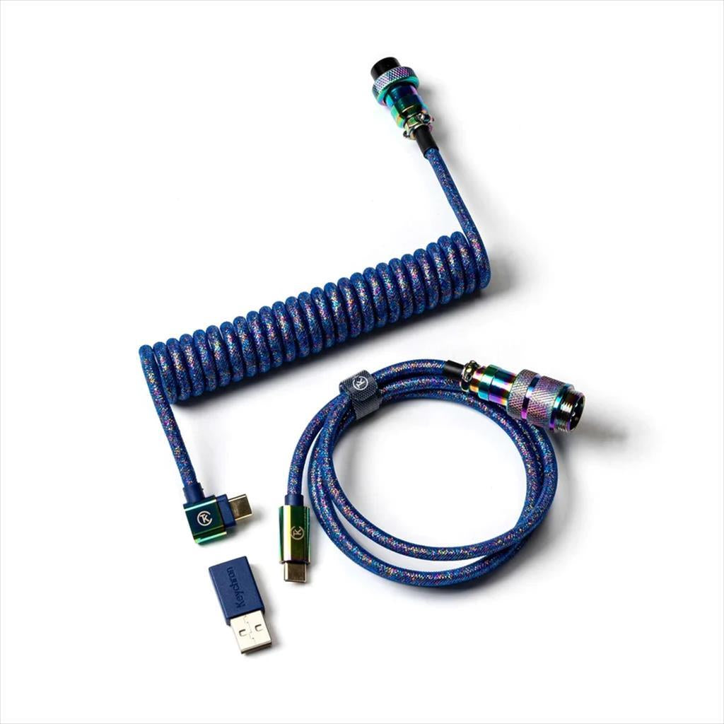 KEYBOARD CABLE KEYCHRON COILED AVIATOR COLORFUL PREMIUM ANGLED (Type-C to Type-C) w/adapter type-A to Type-C, Rainbow blue