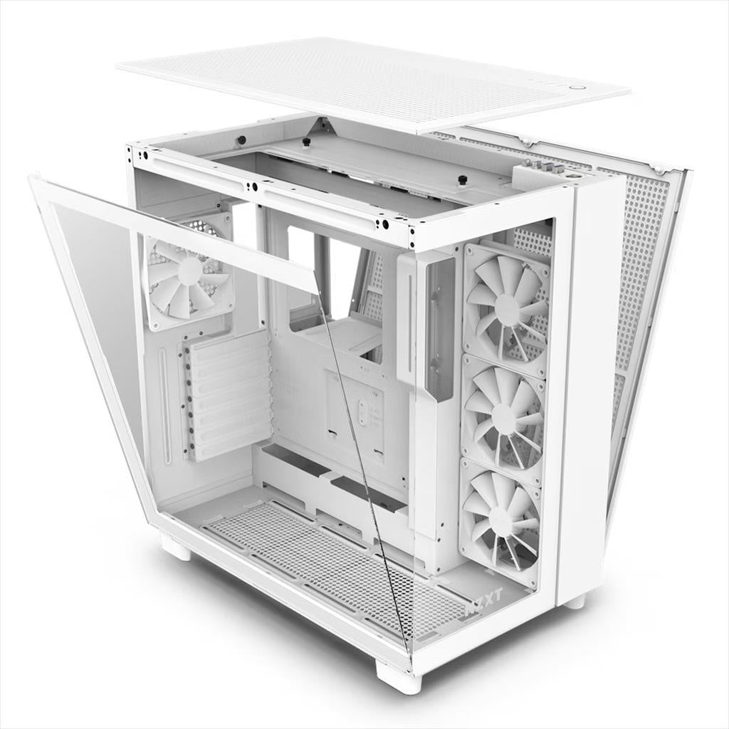 CASE NZXT ATX Mid-Tower H9 FLOW w/2xWINDOWS + Top MESH, 4x F120Q Quiet Airflow fan ,USB-C 3.2, 2xUSB-A 3.2, Matte White CM-H91FW-01