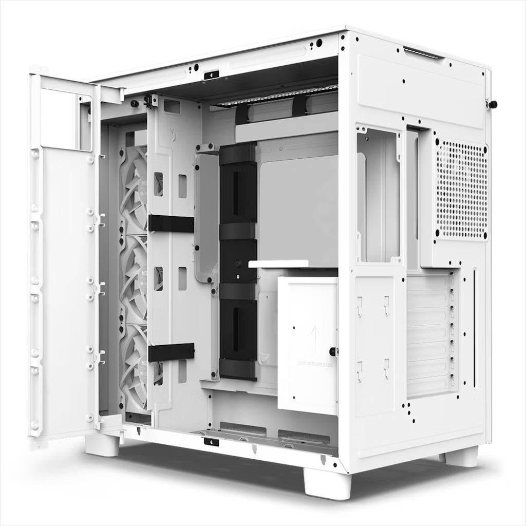 CASE NZXT ATX Mid-Tower H9 FLOW w/2xWINDOWS + Top MESH, 4x F120Q Quiet Airflow fan ,USB-C 3.2, 2xUSB-A 3.2, Matte White CM-H91FW-01