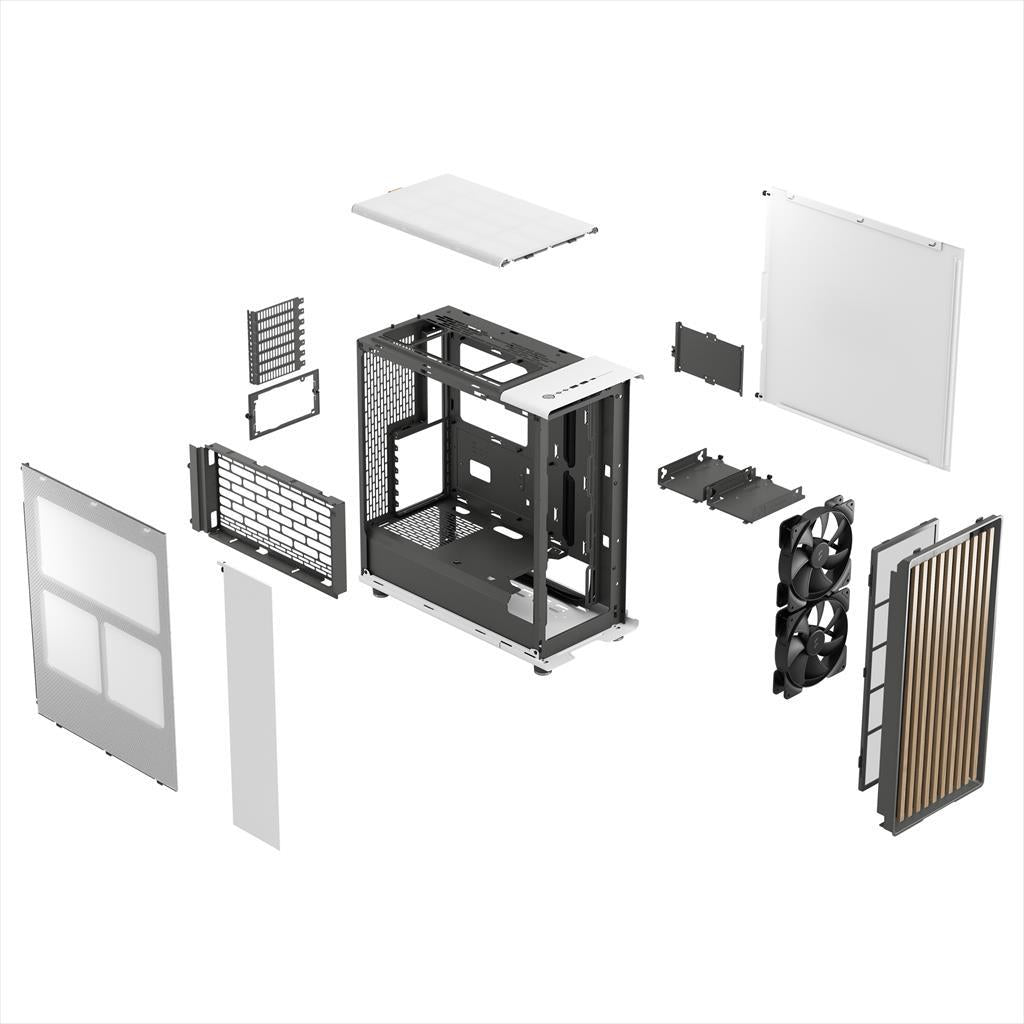 CASE FRACTAL DESIGN ATX Mid-Tower NORTH, 2x140mm Aspect 4-pin PWM fans, w/WINDOW, Side Mesh+Front wood panel, Chalk White, FD-C-NOR1C-03