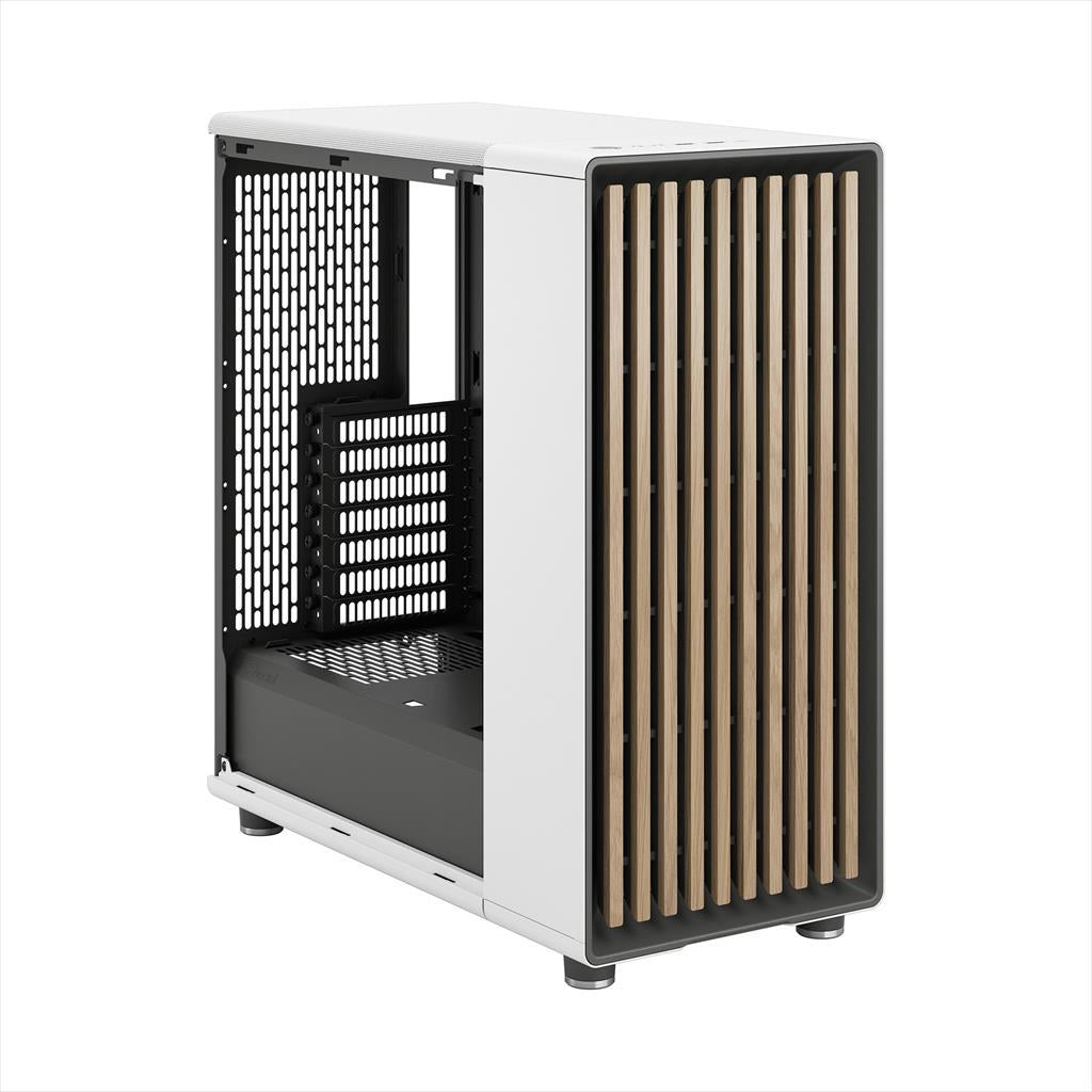 CASE FRACTAL DESIGN ATX Mid-Tower NORTH, 2x140mm Aspect 4-pin PWM fans, w/WINDOW, Side Mesh+Front wood panel, Chalk White, FD-C-NOR1C-03