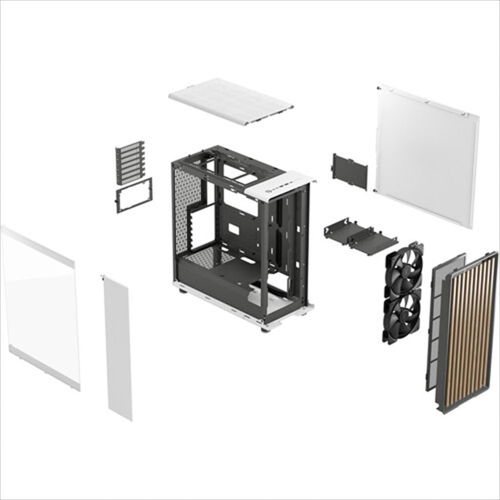 CASE FRACTAL DESIGN ATX Mid-Tower NORTH, 2x140mm Aspect 4-pin PWM fans, w/WINDOW Clear, Front wood panel, Chalk White, FD-C-NOR1C-04