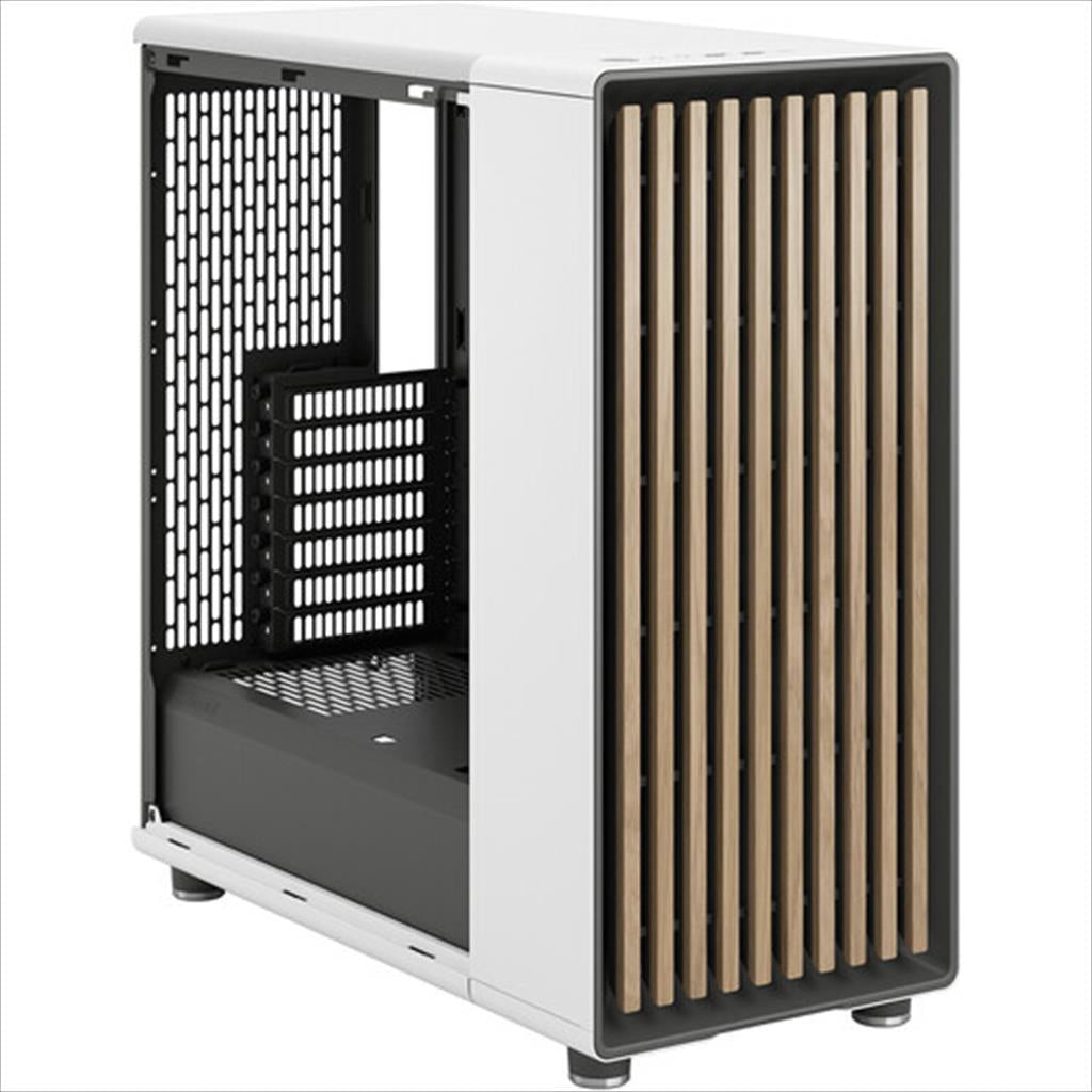 CASE FRACTAL DESIGN ATX Mid-Tower NORTH, 2x140mm Aspect 4-pin PWM fans, w/WINDOW Clear, Front wood panel, Chalk White, FD-C-NOR1C-04
