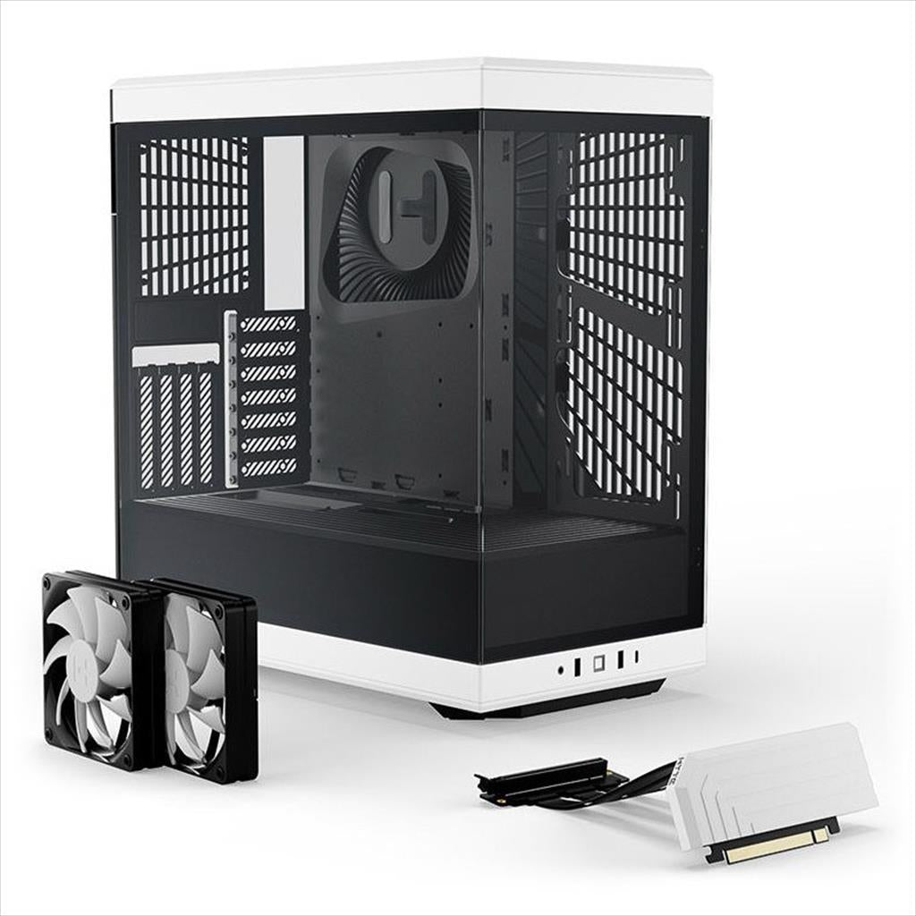 CASE HYTE ATX Mid-Tower Y40, x2 Tempered glass, 2x 120mm fans, w/riser 4.0 cable, Black/White, USB 3.2 Type C, GEHY-013