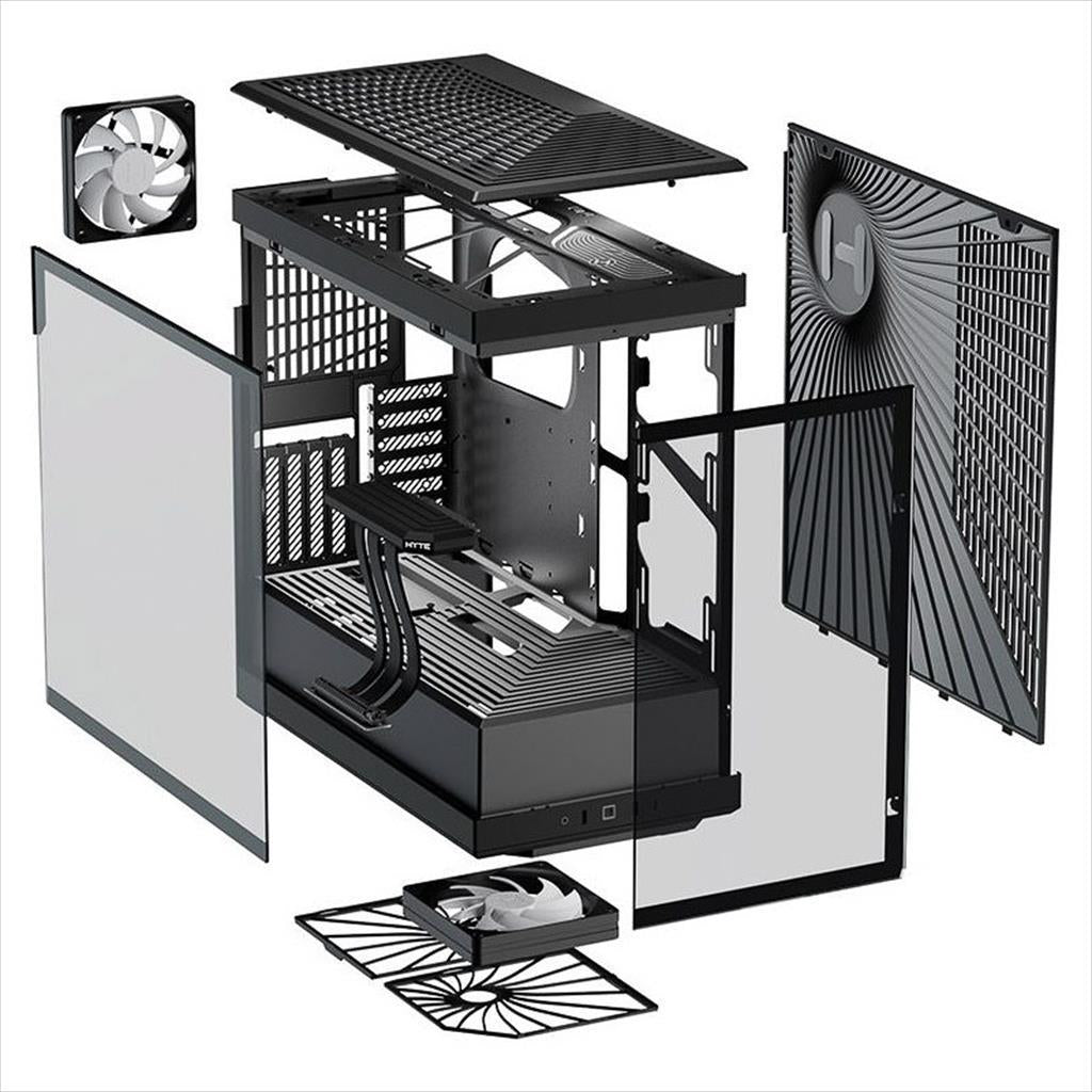 CASE HYTE ATX Mid-Tower Y40, x2 Tempered glass, 2x 120mm fans, w/riser 4.0 cable, USB 3.2 Type C, Black, GEHY-012