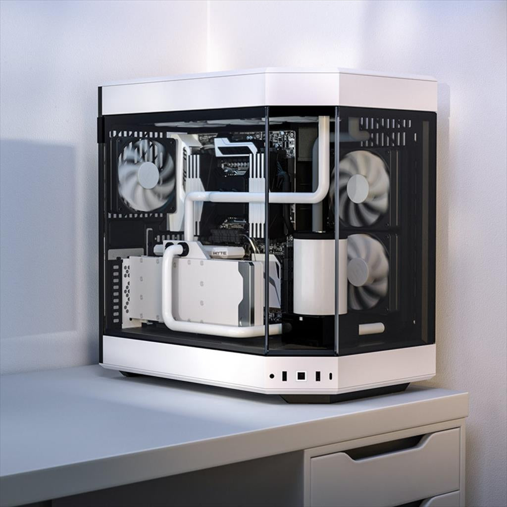 CASE HYTE E-ATX Mid-Tower Y60, x3 Tempered glass (panoramic), 3x 120mm fans, w/riser 4.0 cable, USB 3.2 Type C, Black/White, GEHY-007
