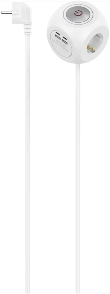 CABLES POWER EXTENSION CUBE 1,4m, ON/OFF Button, 3xSHUKO , 2x USB-A ports, 2 USB-C ports HAMA White, 223195