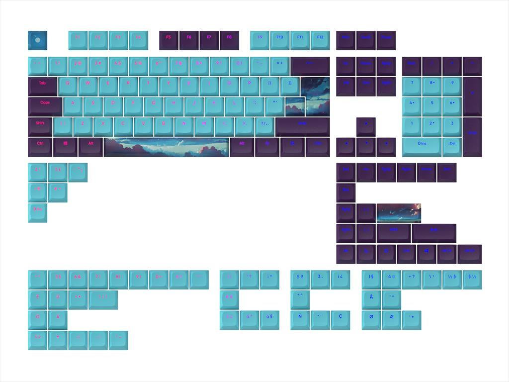 KEYBOARD MECHANICAL KEYCAPS DARK PROJECT NIGHT SKY,(ANSI & ISO LAYUOT 177PCS), Blue/Purple, KS-1010