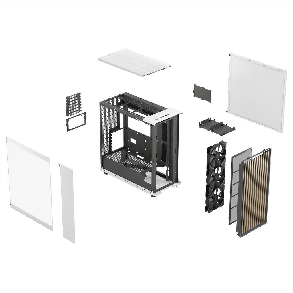 CASE FRACTAL DESIGN E-ATX Mid-Tower NORTH XL, 3x140mm Aspect 4-pin PWM fans, w/WINDOW, Front wood panel, Chalk White TG Clear, FD-C-NOR1X-04