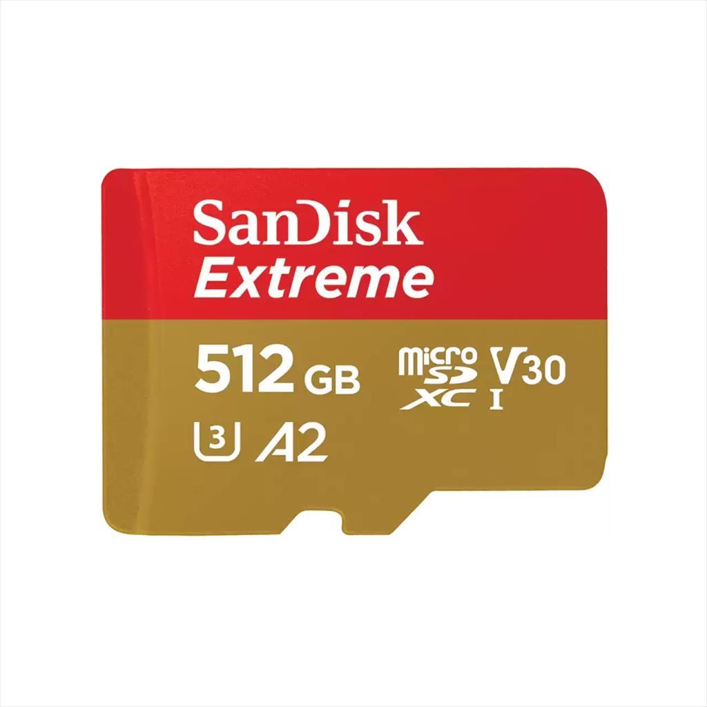 MEMORY CARD SANDISK MICRO-SDXC UHS-I 512GB EXTREME C10 w/adapter 190mb/s V30, U3, SDSQXAV-512G-GN6MA