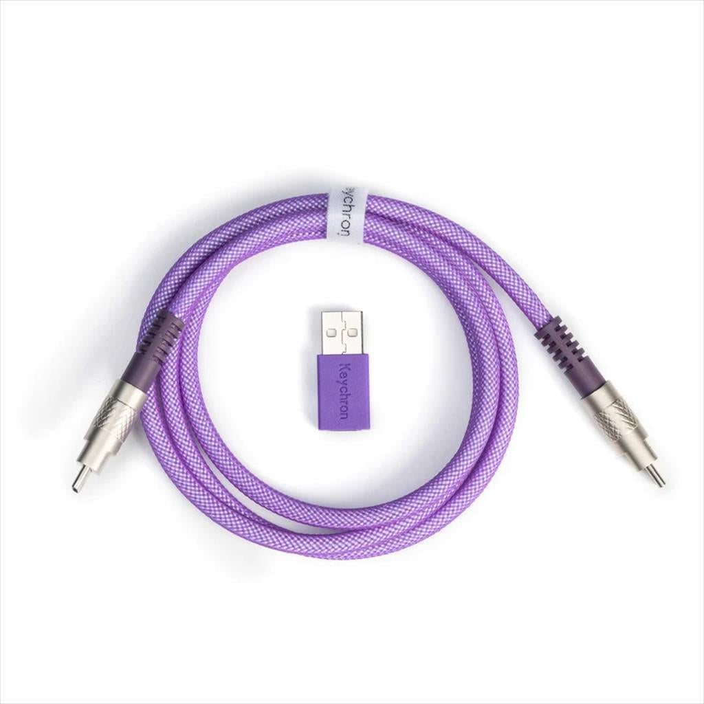 KEYBOARD ACCESSORY KEYCHRON DOUBLE SLEEVED GEEK CUSTOM CABLE (Type-C to Type-C) w/adapter type-A to Type-C, PURPLE, CAB-23