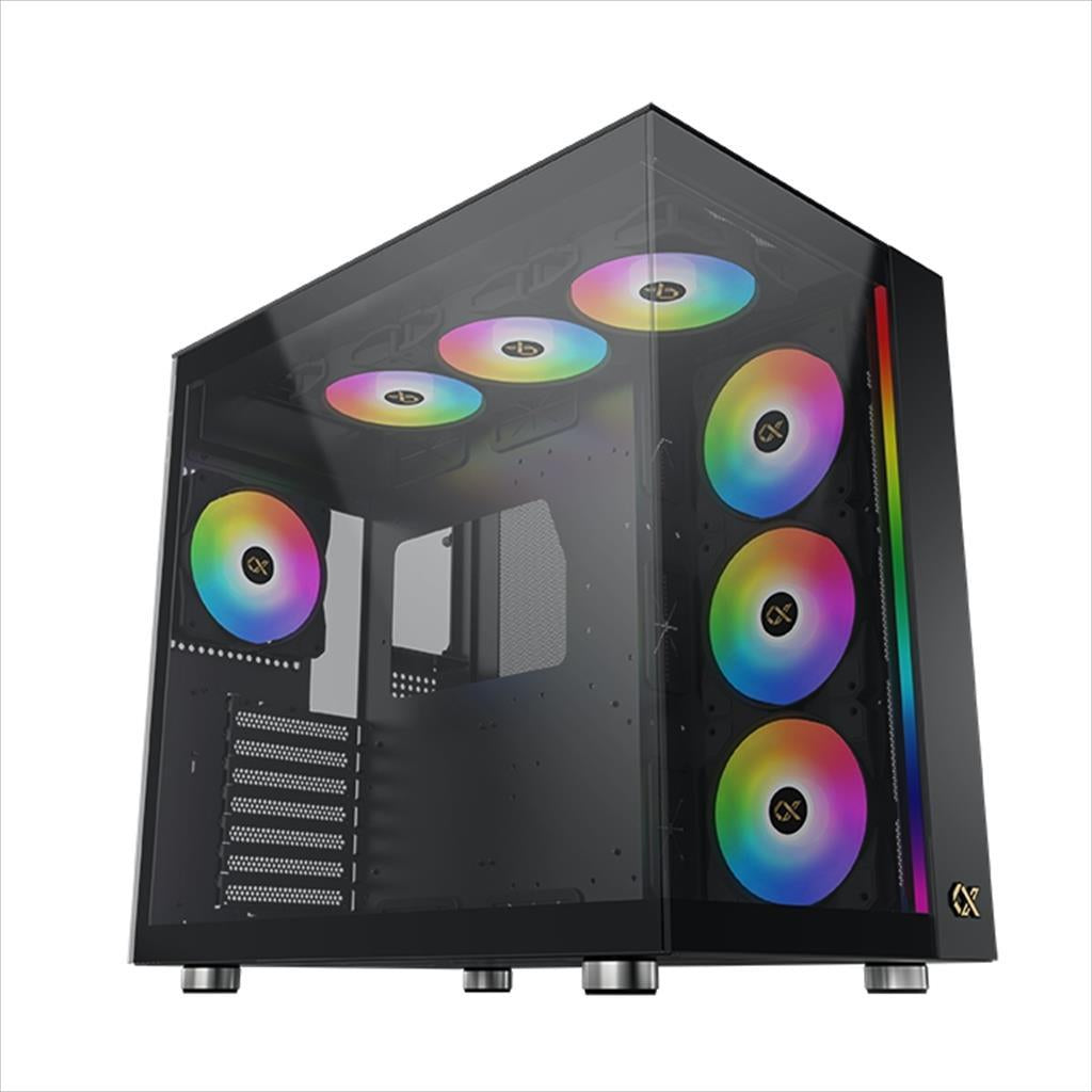 CASE XIGMATEK ATX mid-Tower AQUA ULTRA AIR BLACK w/2xTG, Top Mesh,Front ARGB LED strip,7x120mm Z20A ARGB Galaxy II Fan Control Kit,USB type C, EN41907