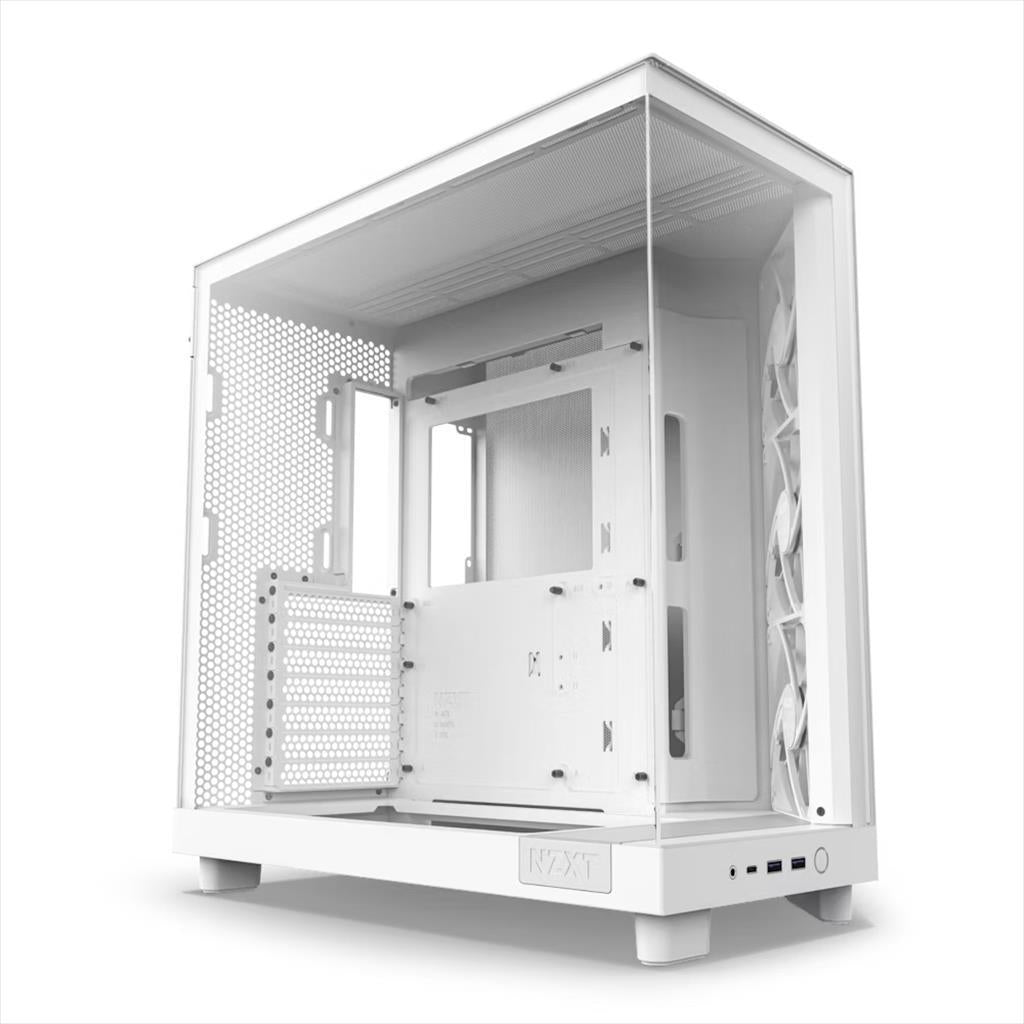 CASE NZXT ATX Mid-Tower H6 FLOW, Matte White w/750W C750 80+ Bronze, w/WINDOW + side & top MESH 3xF120Q Airflow 120mm fans