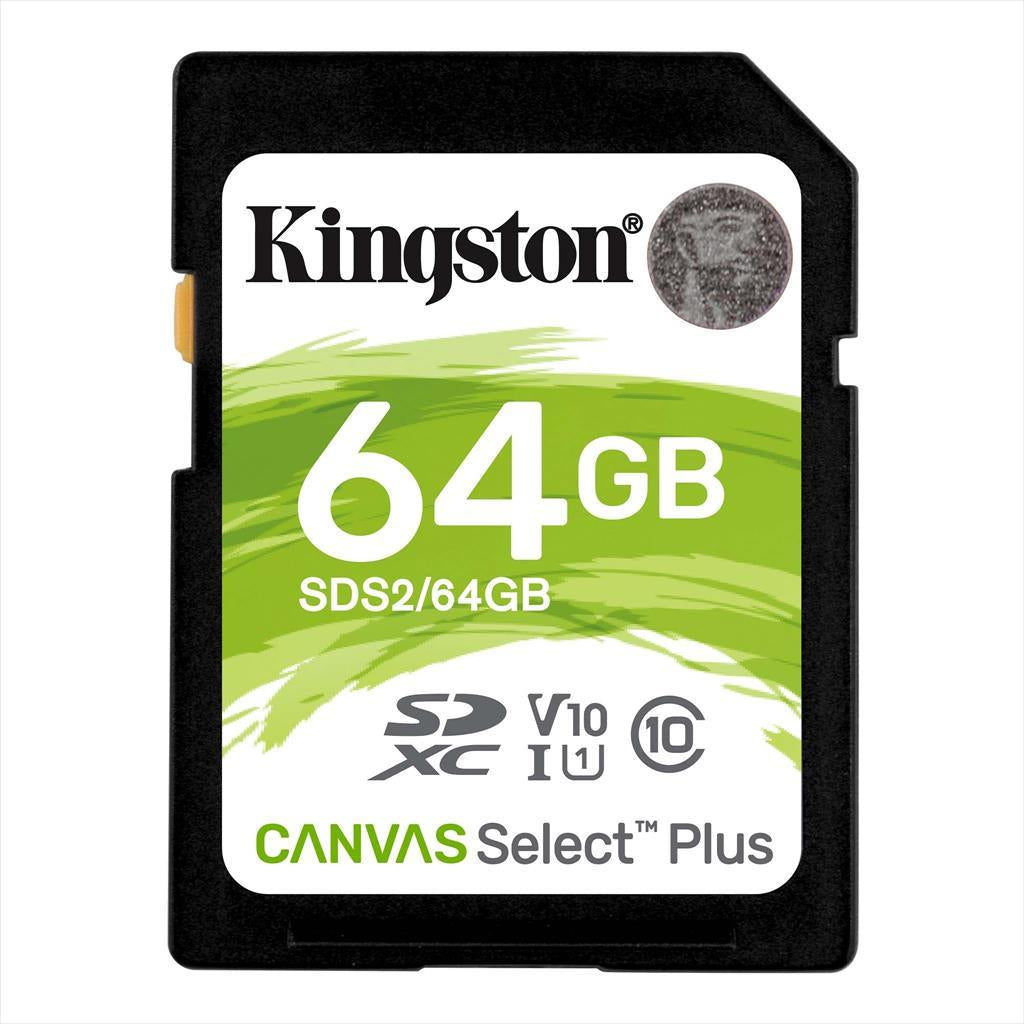 MEMORY CARD KINGSTON SD 64GB CANVAS SELECT PLUS C10 UHS-I, U1, V10, 100mb/s read, SDS2/64GB