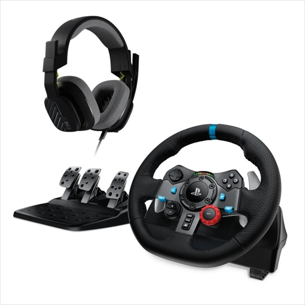 BUNDLE GAME WHEEL LOGITECH G29 DRIVING FORCE w/ pedals, with GAMING HEADSET ASTRO A10 for PS3, PS4, PS5, PC, 991-000486