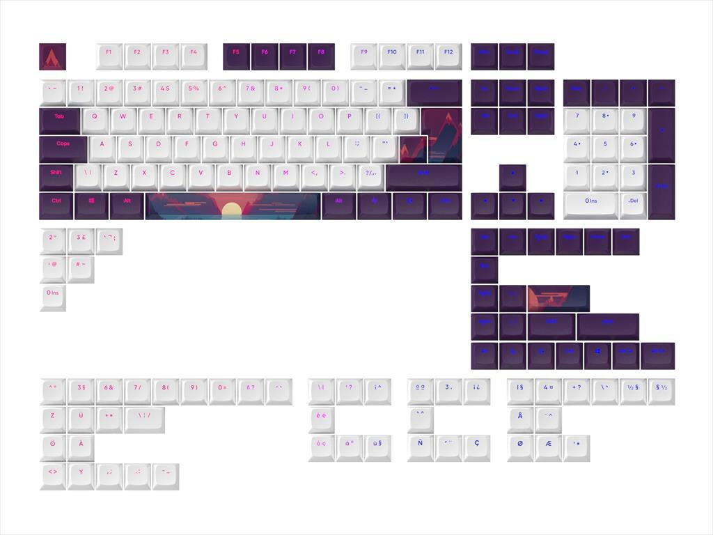 KEYBOARD MECHANICAL KEYCAPS DARK PROJECT SUNRISE PBT ,(ANSI & ISO LAYUOT 177PCS), White/Purple, KS-1020