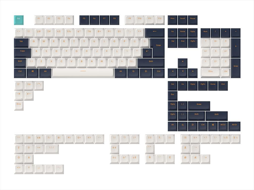 KEYBOARD MECHANICAL KEYCAPS DARK PROJECT NAVY BLUE, (ANSI & ISO LAYUOT 177PCS), White/Blue, KS-1060