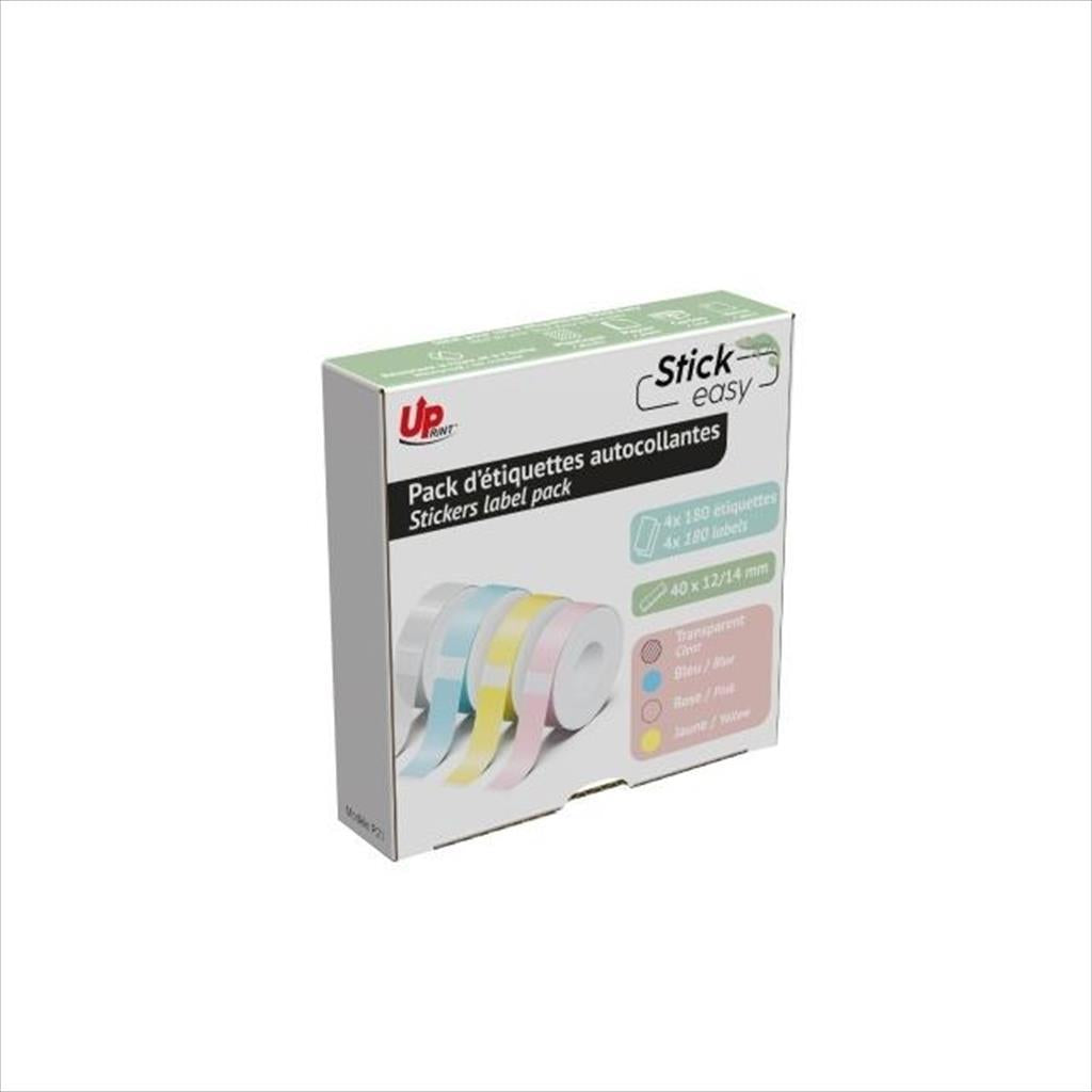 LABEL ADHESIVE ROLL 4x 180pcs UPRINT STICK EASY UP21, pink, yellow, blue, transparent