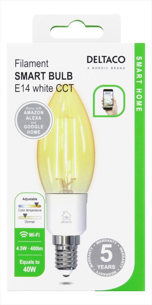 LED BULB SMART DELTACO E14 1800K-6500K DIMMABLE WHITE, 4.5W, FILAMENT LAMP, SH-LFE14C35