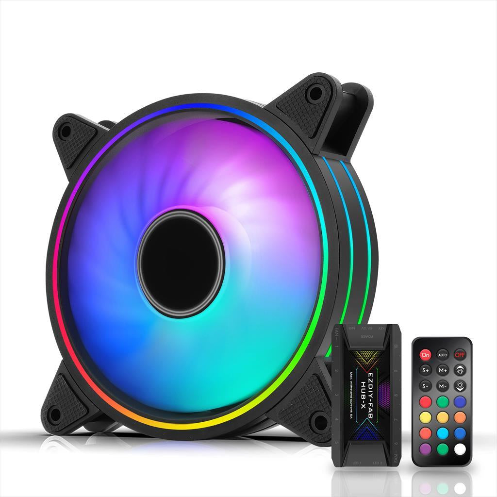 COOLERS CASE FAN 3x120mm EZDIY-FAB MOONLIGHT Black, PWM, 1300 RPM, w/Controller HUB-X and remote