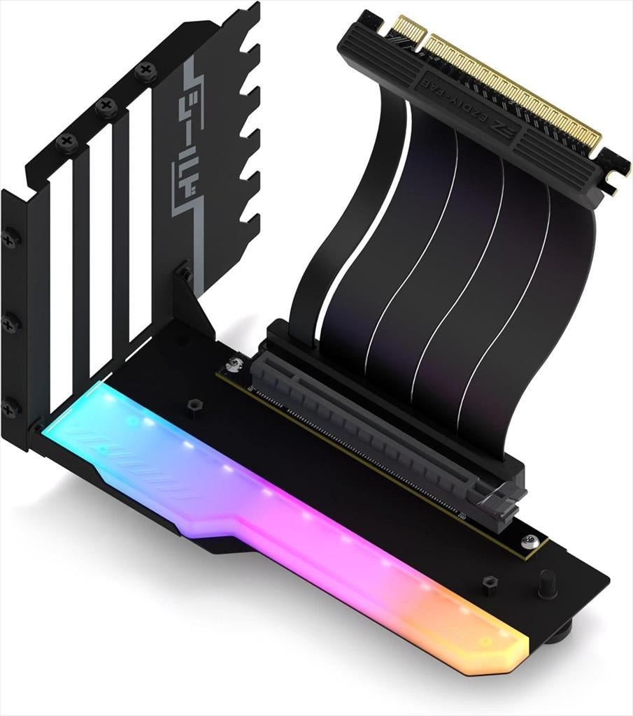 GPU VERTICAL BRACKET KIT EZDIY-FAB SHIELD ARGB PCIe 16x Gen4 w/RISER CABLE 115mm, 90° Black