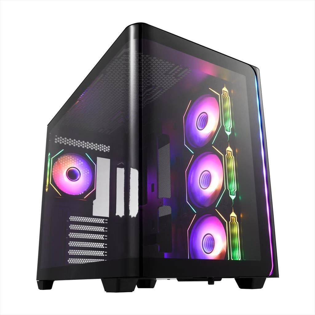 CASE FSP ATX Mid-Tower M580-BA, 4x120mm reverse PWM ARGB, w/CURVED GLASS, Black