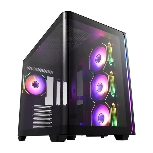 CASE FSP ATX Mid-Tower M580-BA, 4x120mm reverse PWM ARGB, w/CURVED GLASS, Black