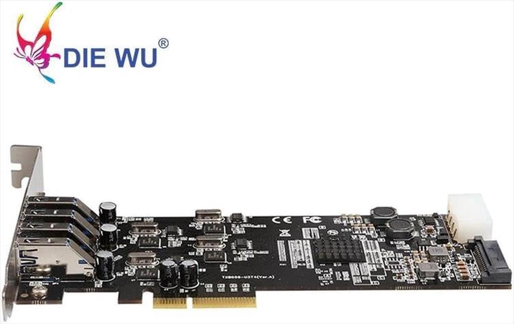 CONVERTOR PCI-E TO 4 X USB 3.0 DIEWU TXI058 Chipset:NEC, 20 GB/S (5GB on each port), LP
