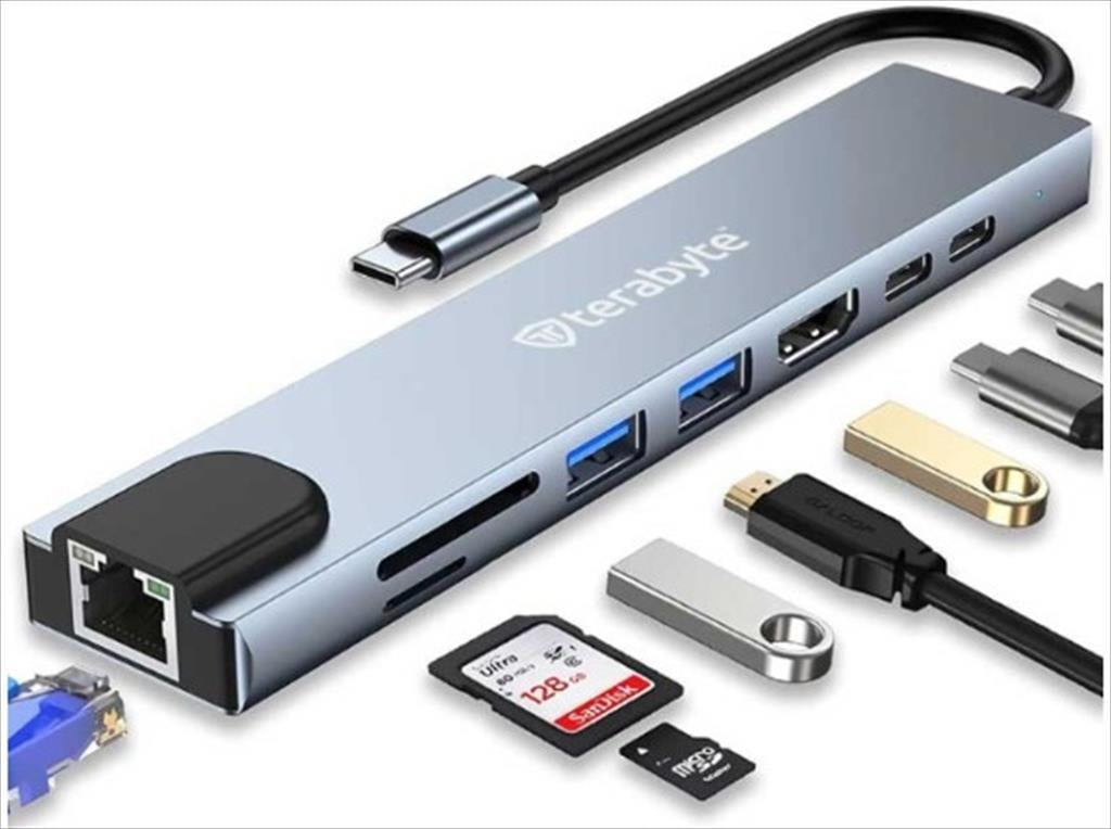 DOCKING STATION TYPE-C 8 in1, HDMI / 2 x USB 3.0 /Type-C/ Type-C (100W) / Ethernet Port/ SD/TF CARD READER GRAY