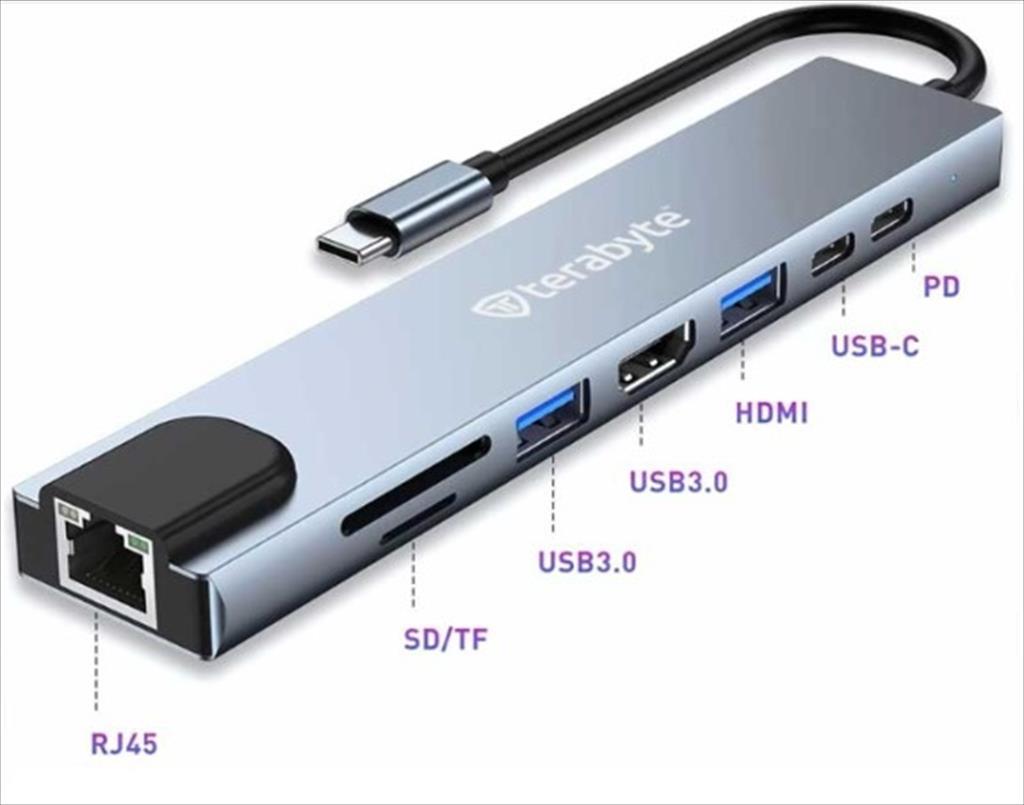 DOCKING STATION TYPE-C 8 in1, HDMI / 2 x USB 3.0 /Type-C/ Type-C (100W) / Ethernet Port/ SD/TF CARD READER GRAY