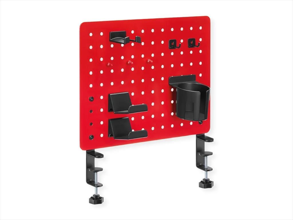 GAMING DESK CLAMP MOUNT PEGBOARD, (3x Pin Magnet, 1x Cup Holder, 2x Hook, 2x Gaming Controller Hook, 1x Headphone Hook), RED, 17.99.0099-4