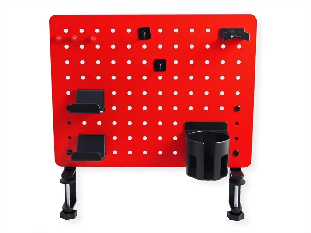 GAMING DESK CLAMP MOUNT PEGBOARD, (3x Pin Magnet, 1x Cup Holder, 2x Hook, 2x Gaming Controller Hook, 1x Headphone Hook), RED, 17.99.0099-4