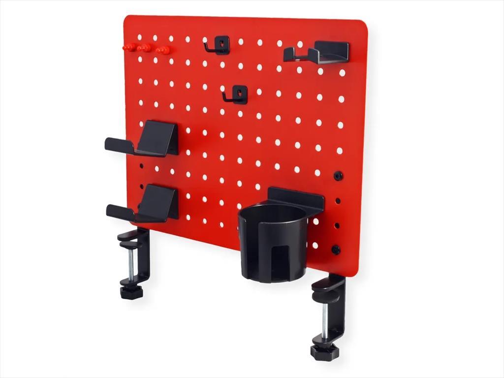 GAMING DESK CLAMP MOUNT PEGBOARD, (3x Pin Magnet, 1x Cup Holder, 2x Hook, 2x Gaming Controller Hook, 1x Headphone Hook), RED, 17.99.0099-4