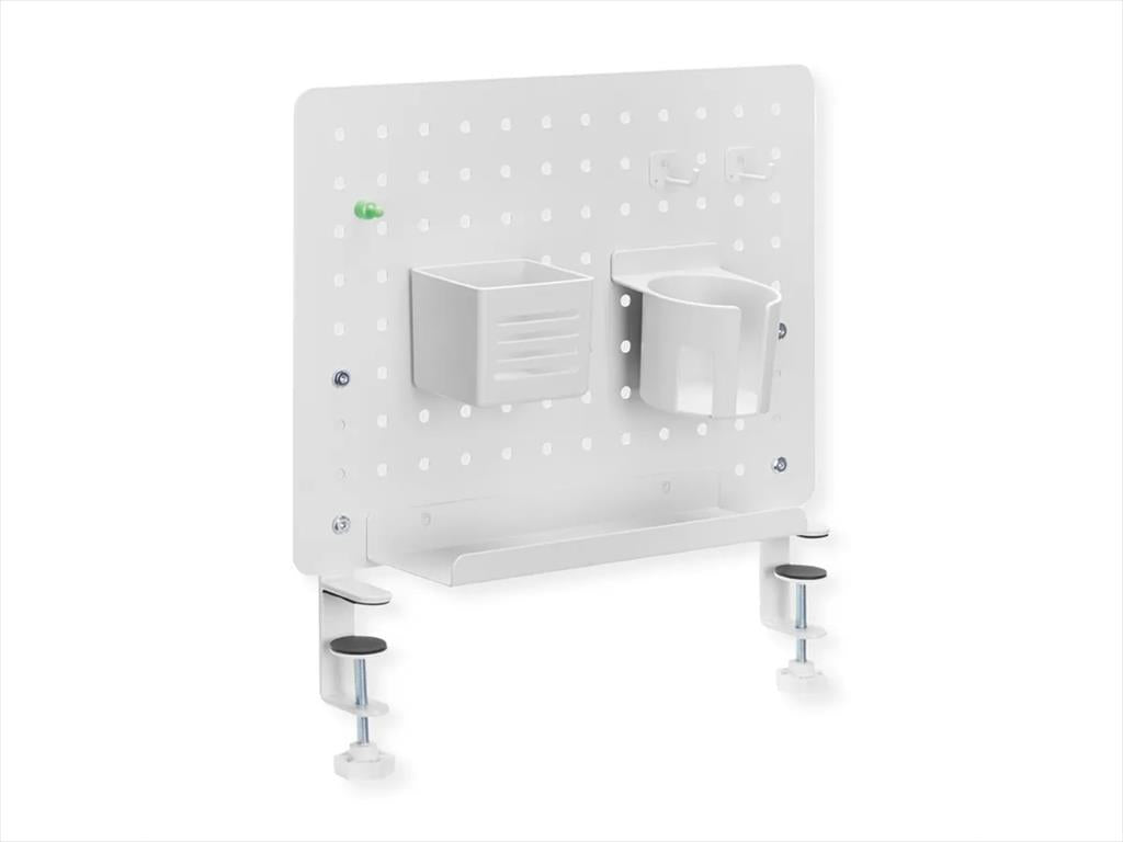 GAMING DESK CLAMP MOUNT PEGBOARD, (3x Pin Magnet, 1x Cup Holder, 2x Hook, 2x Gaming Controller Hook, 1x Headphone Hook), WHITE, 17.99.0098-4
