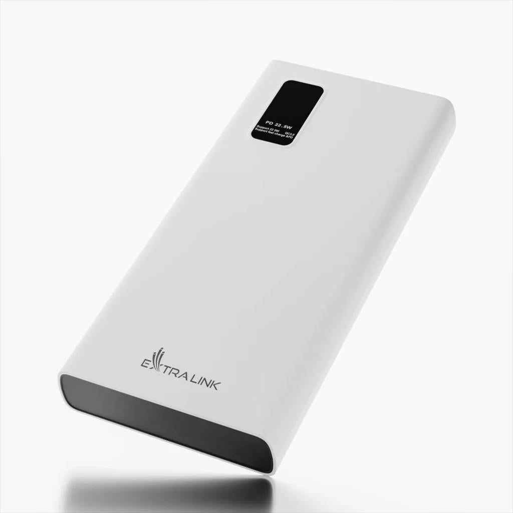 POWER BANK EXTRALINK EPB-067W 10000mAh (22.5W Fast charge)   w/digital display Dual input (Micro-USB, USB-C) /output( 2x USB-A, USB-C), White