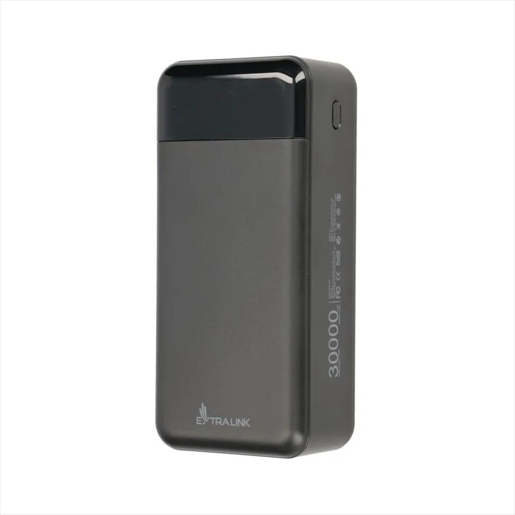 POWER BANK EXTRALINK EPB-124 30000mAh (22.5W Fast charge) w/digital display, LED torch, Dual input (Micro-USB, USB-C) /output( 4x USB-A, USB-C), x3 cables included (microUSB, Type-C, Lightning) Black
