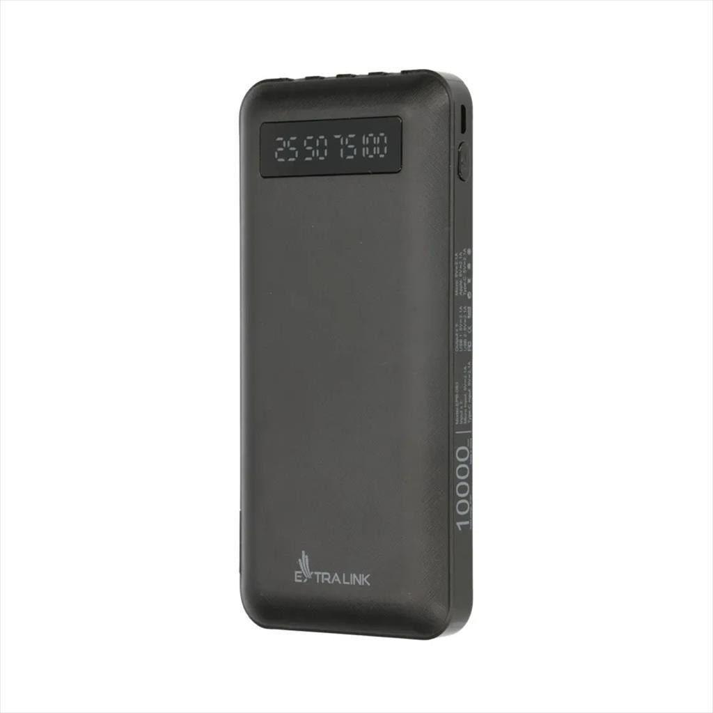 POWER BANK EXTRALINK EPB-083 10000mAh w/digital display, Dual input (Micro-USB, USB-C) /output( USB-A), x4 cables included (USB-A, microUSB, Type-C, Lightning) Black