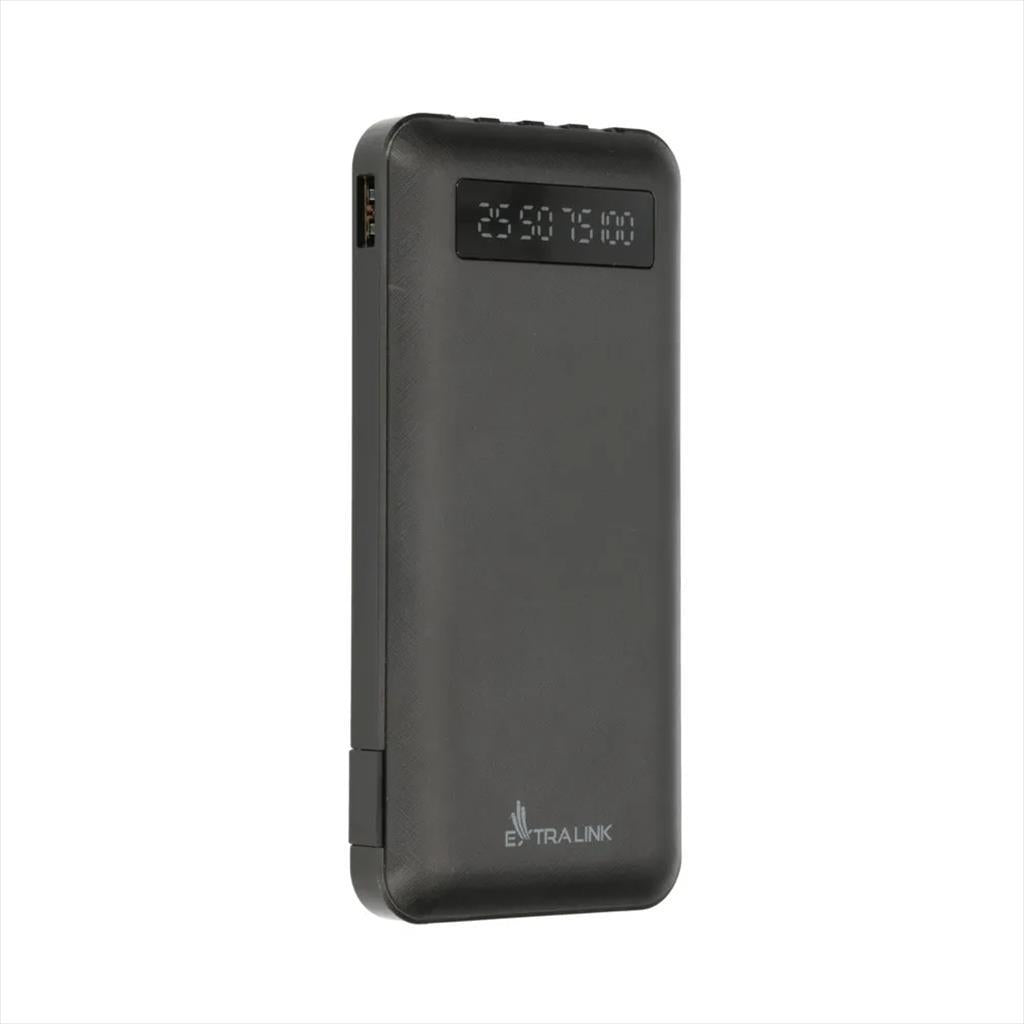 POWER BANK EXTRALINK EPB-083 10000mAh w/digital display, Dual input (Micro-USB, USB-C) /output( USB-A), x4 cables included (USB-A, microUSB, Type-C, Lightning) Black