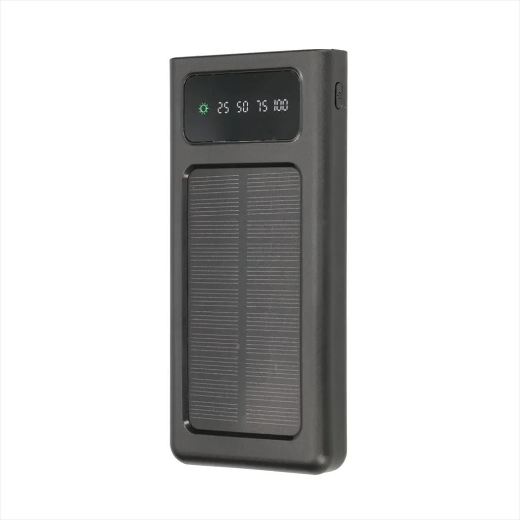 POWER BANK EXTRALINK EPB-091 10000mAh w/digital display, LED torch, Dual input (Micro-USB, USB-C) /output( 2xUSB-A), IPX4, w/solar panel, x4 cables included (USB-A, microUSB, Type-C, Lightning), Black