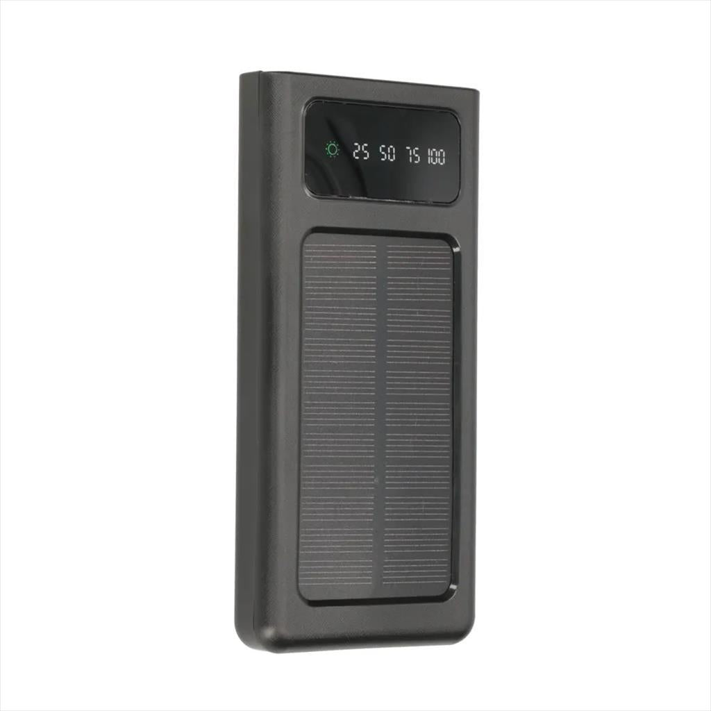 POWER BANK EXTRALINK EPB-091 10000mAh w/digital display, LED torch, Dual input (Micro-USB, USB-C) /output( 2xUSB-A), IPX4, w/solar panel, x4 cables included (USB-A, microUSB, Type-C, Lightning), Black