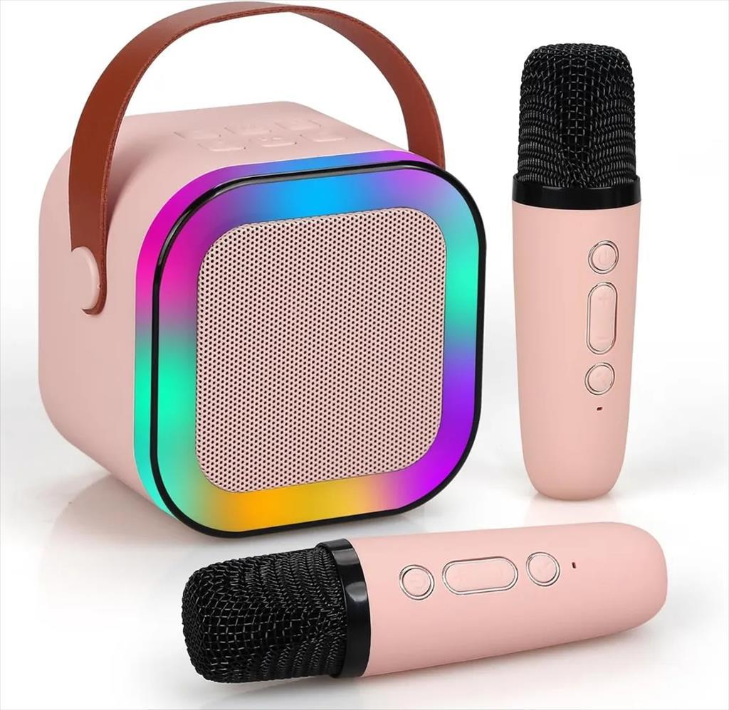 SPEAKERS BLUETOOTH EXTRALINK MINI KARAOKE SET FOR KIDS, x2 MICS+SPEAKER RGB, (BT, AUX, SD CARD) PINK