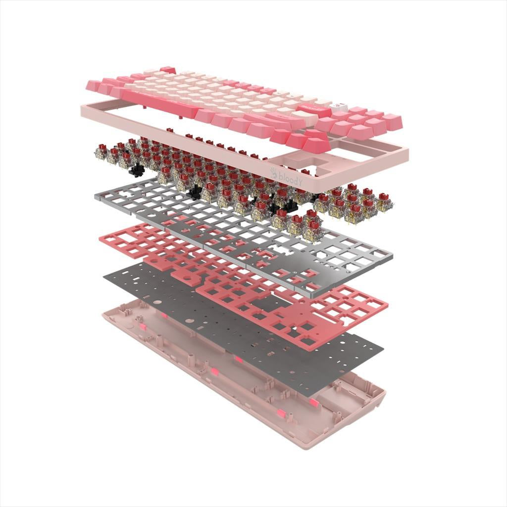 KEYBOARD MECHANICAL A4TECH Bloody S87 TKL, Hot-swappable, BLMS RED PLUS Switch, RGB Backlit, Energy Pink