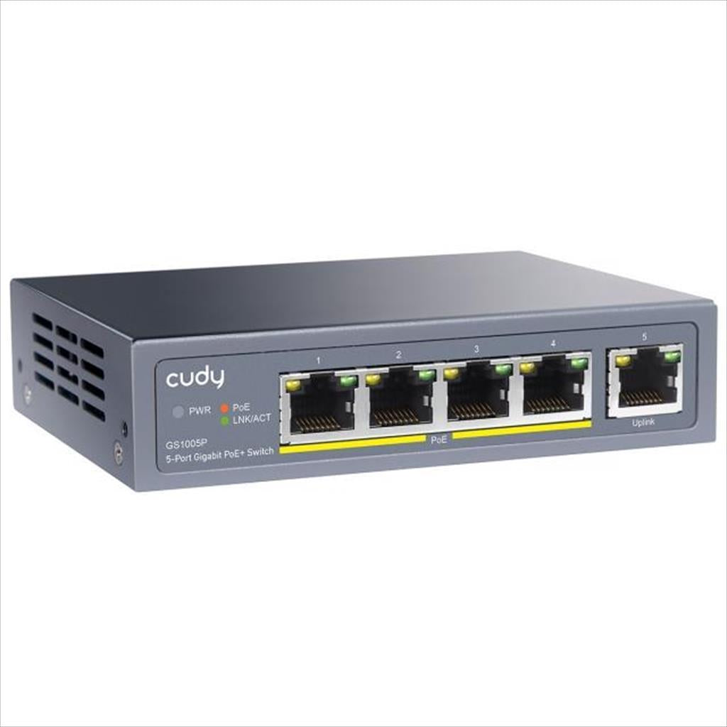 NET Switch CUDY 5-port Gigabit 4xPOE+ Uplink 60W, GS1005P