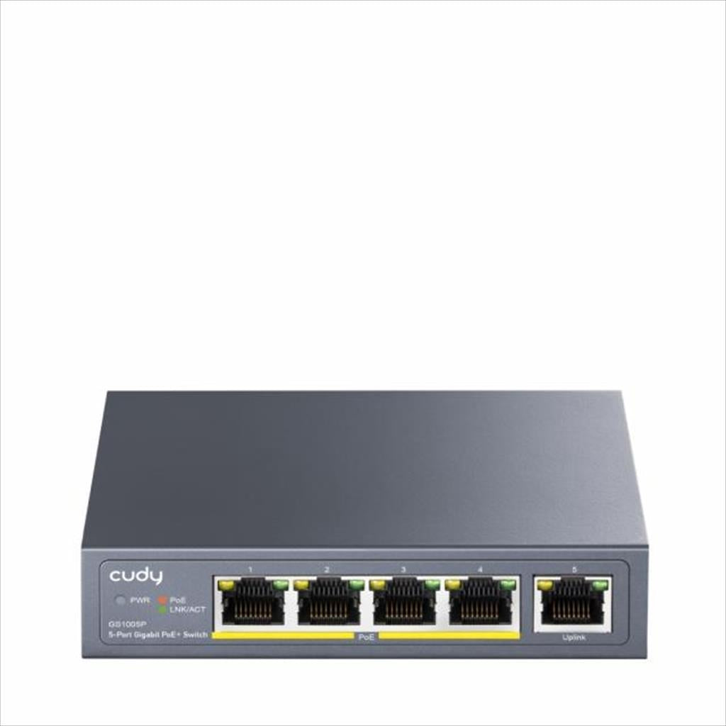 NET Switch CUDY 5-port Gigabit 4xPOE+ Uplink 60W, GS1005P