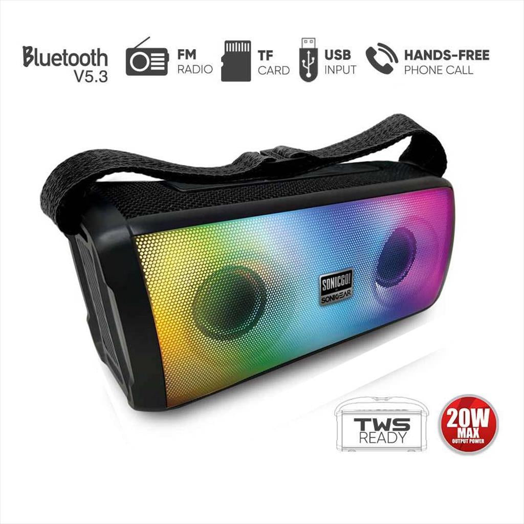 SPEAKERS BLUETOOTH SONICGEAR SONICGO! 3 RGB, 10W, BT 5.3, Aux, USB, FM Radio, Black