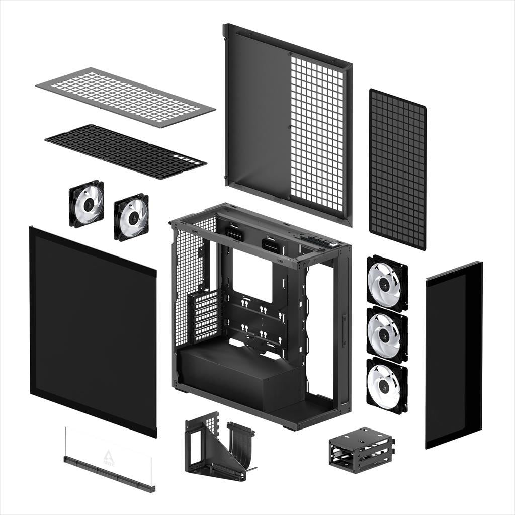 CASE ARCTIC E-ATX Mid-Tower XTENDER VG MIROR BLACK  (Vertical GPU Mounting) tempered glass,2x120mm P12 Pro ARGB, 3x140mm P14 Pro Reverse ARGB, 2x USB-A 3.2 , USB-C 3.2,3.5 mm Jack, ACPCC00019A