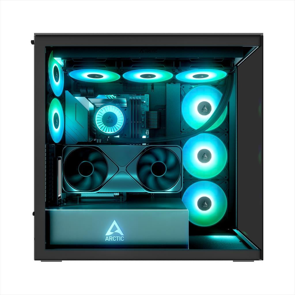 CASE ARCTIC E-ATX Mid-Tower XTENDER VG MIROR BLACK  (Vertical GPU Mounting) tempered glass,2x120mm P12 Pro ARGB, 3x140mm P14 Pro Reverse ARGB, 2x USB-A 3.2 , USB-C 3.2,3.5 mm Jack, ACPCC00019A