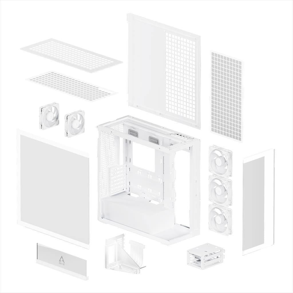 CASE ARCTIC E-ATX Mid-Tower XTENDER VG MIROR WHITE (Vertical GPU Mounting) tempered glass,2x120mm P12 Pro ARGB, 3x140mm P14 Pro Reverse ARGB, 2x USB-A 3.2 , USB-C 3.2,3.5 mm Jack, ACPCC00017A